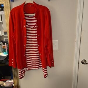 Women’s Red Striped Blazer Jacket - Classic Button Front